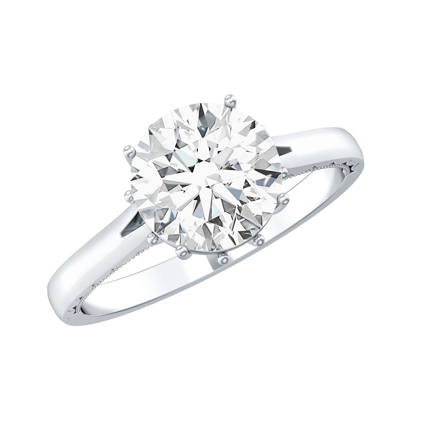 2 Carat Round Cut Moissanite Engagement Ring with Milgrain Detailing