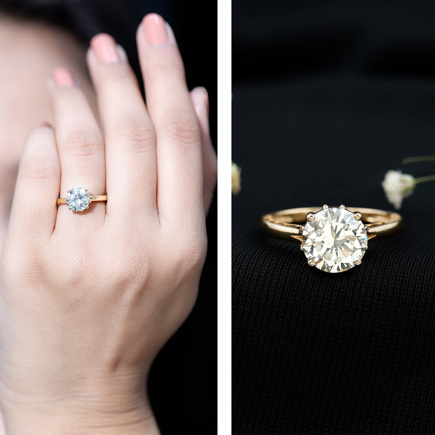 2 Carat Round Cut Moissanite Engagement Ring with Milgrain Detailing