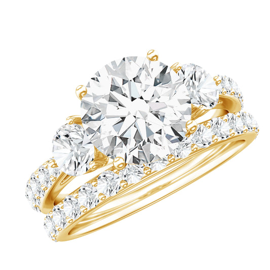 Certified 2 Carat Round Moissanite Bridal Ring Set For Wedding