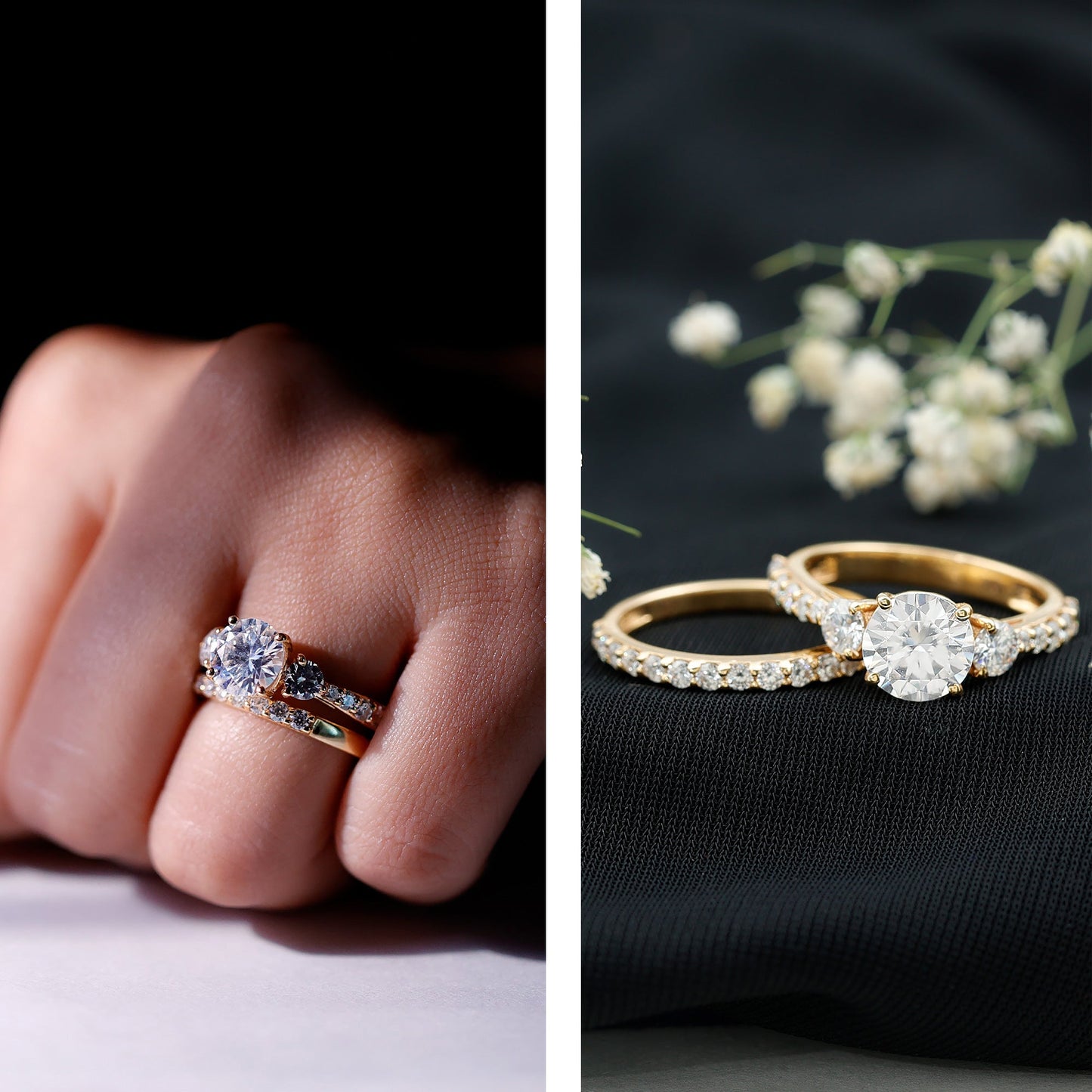 Certified 2 Carat Round Moissanite Bridal Ring Set For Wedding