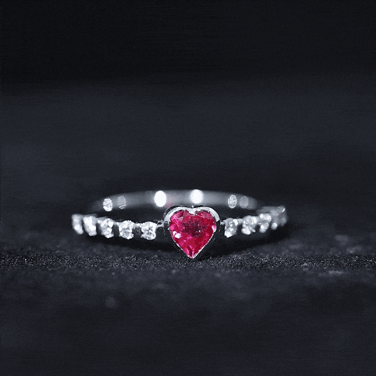 0.9 Carat Heart Shape Created Ruby Engagement Ring with Diamond