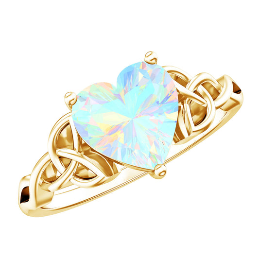 Certified 2 Carat Ethiopian Opal Heart Engagement Ring with Celtic Knot