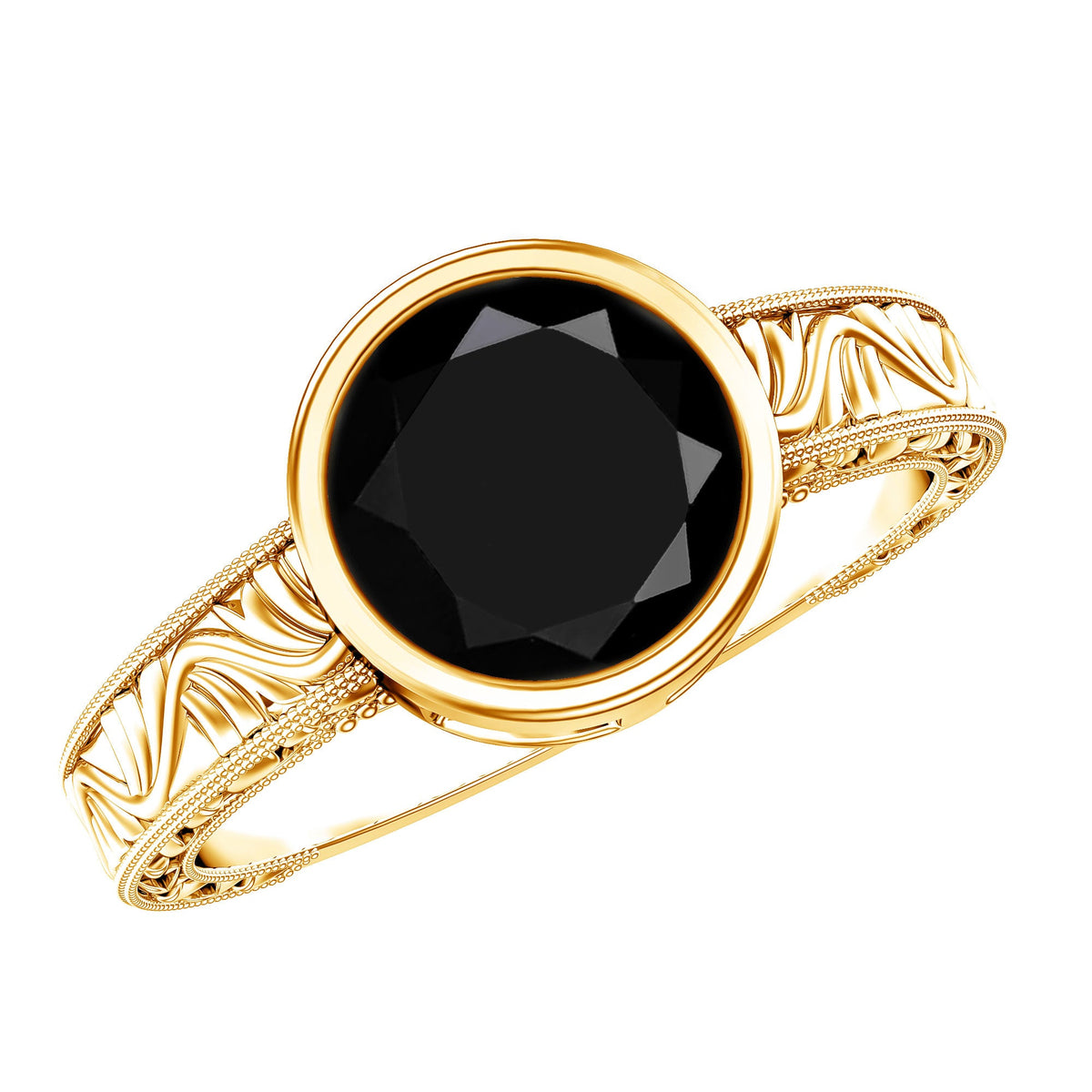 Vintage Style 2 Carat Lab Grown Black Diamond Bezel Set Engagement Ring