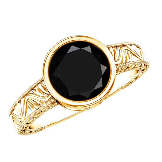 Vintage Style 2 Carat Lab Grown Black Diamond Bezel Set Engagement Ring