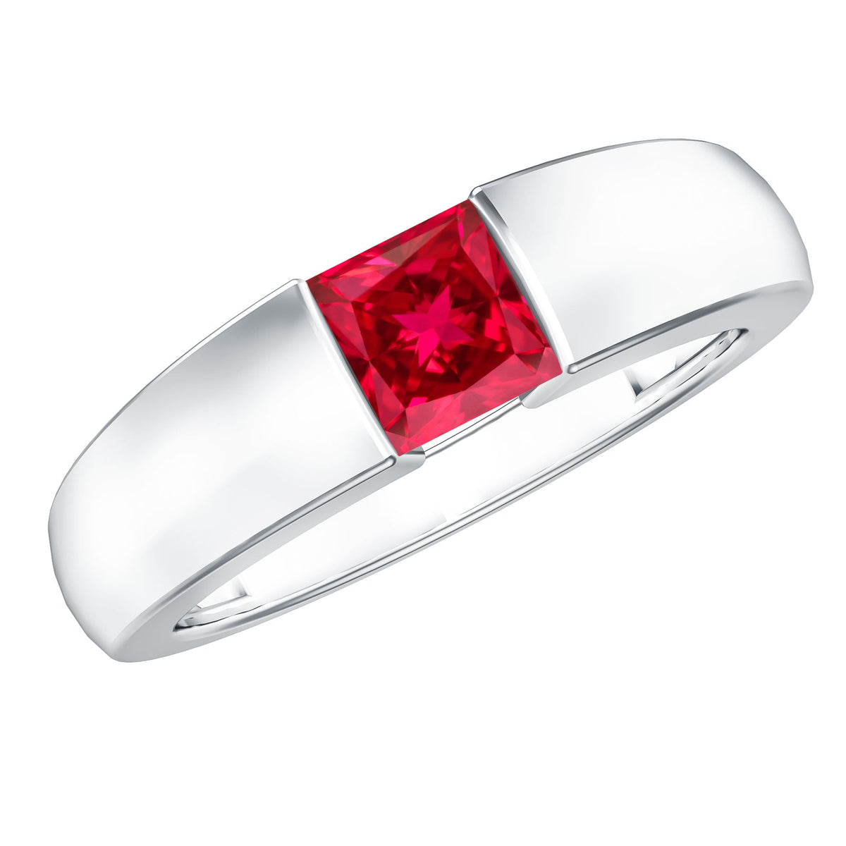 Princess Cut 1.5 Carat Lab Grown Ruby Solitaire Band Ring with Certificate