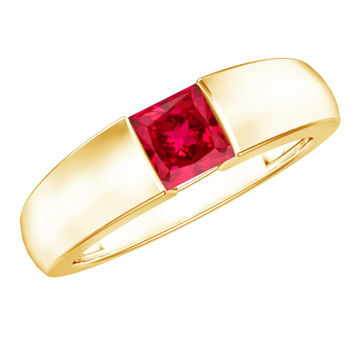 Princess Cut 1.5 Carat Lab Grown Ruby Solitaire Band Ring with Certificate