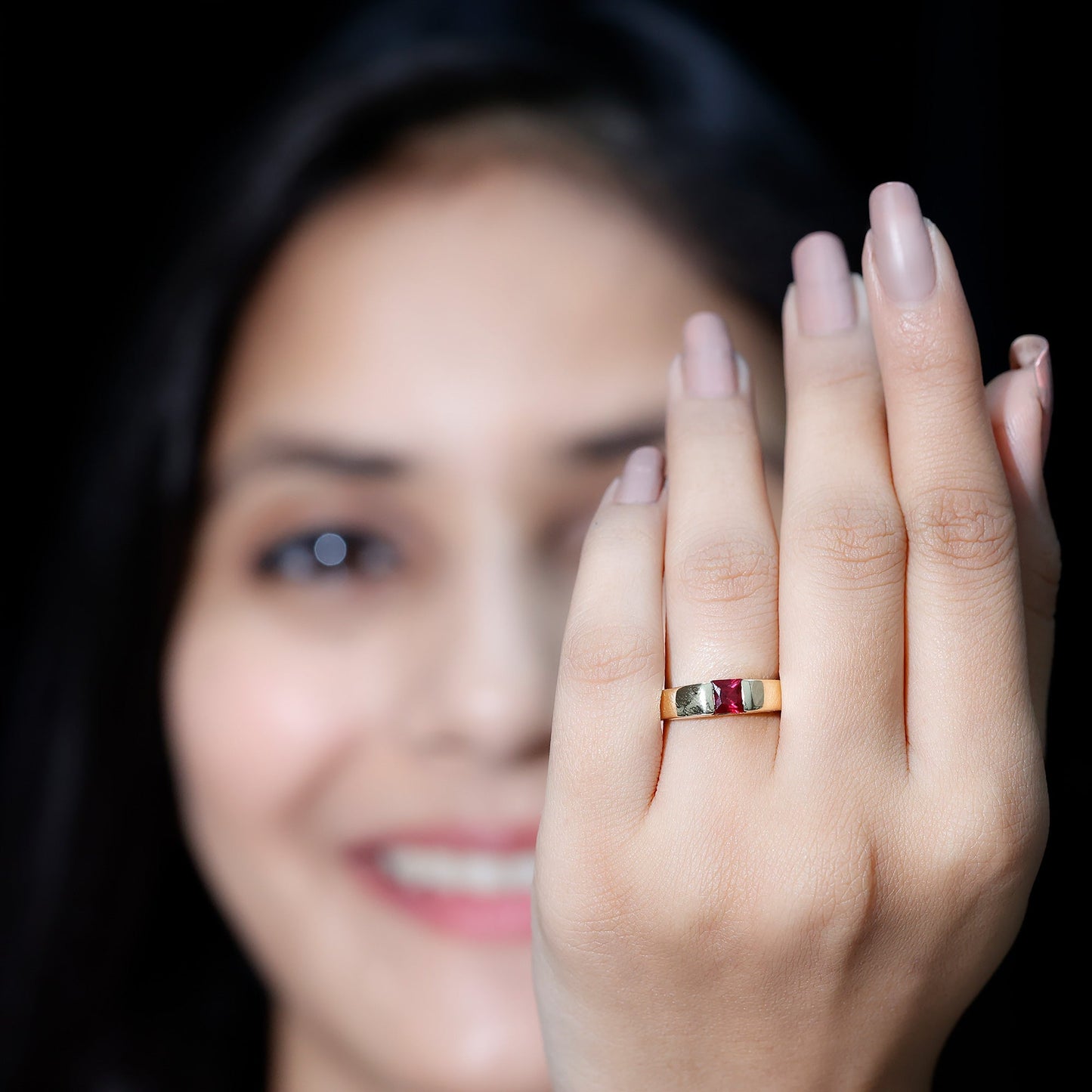 Princess Cut 1.5 Carat Lab Grown Ruby Solitaire Band Ring with Certificate