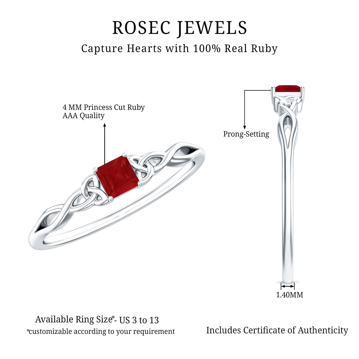 Natural Princess Cut Ruby Irish Promise Ping