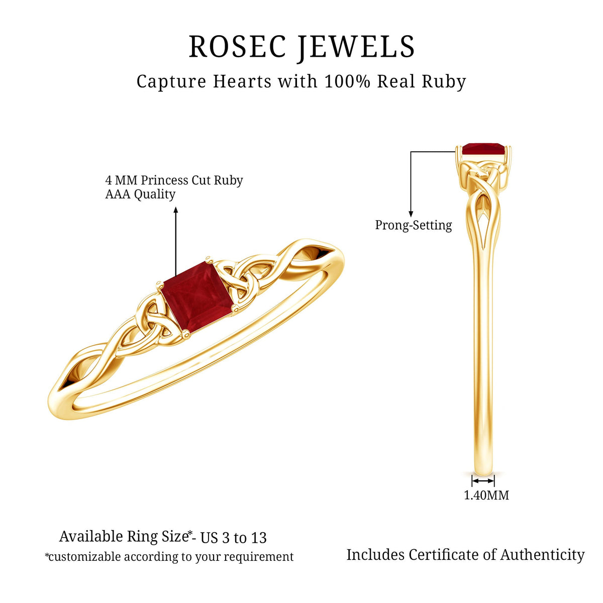 Natural Princess Cut Ruby Irish Promise Ping