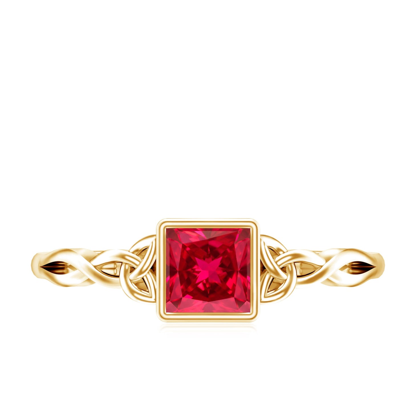 Certified 1.5 Carat Lab Grown Ruby Princess Cut Promise Ring with Celtic Knot