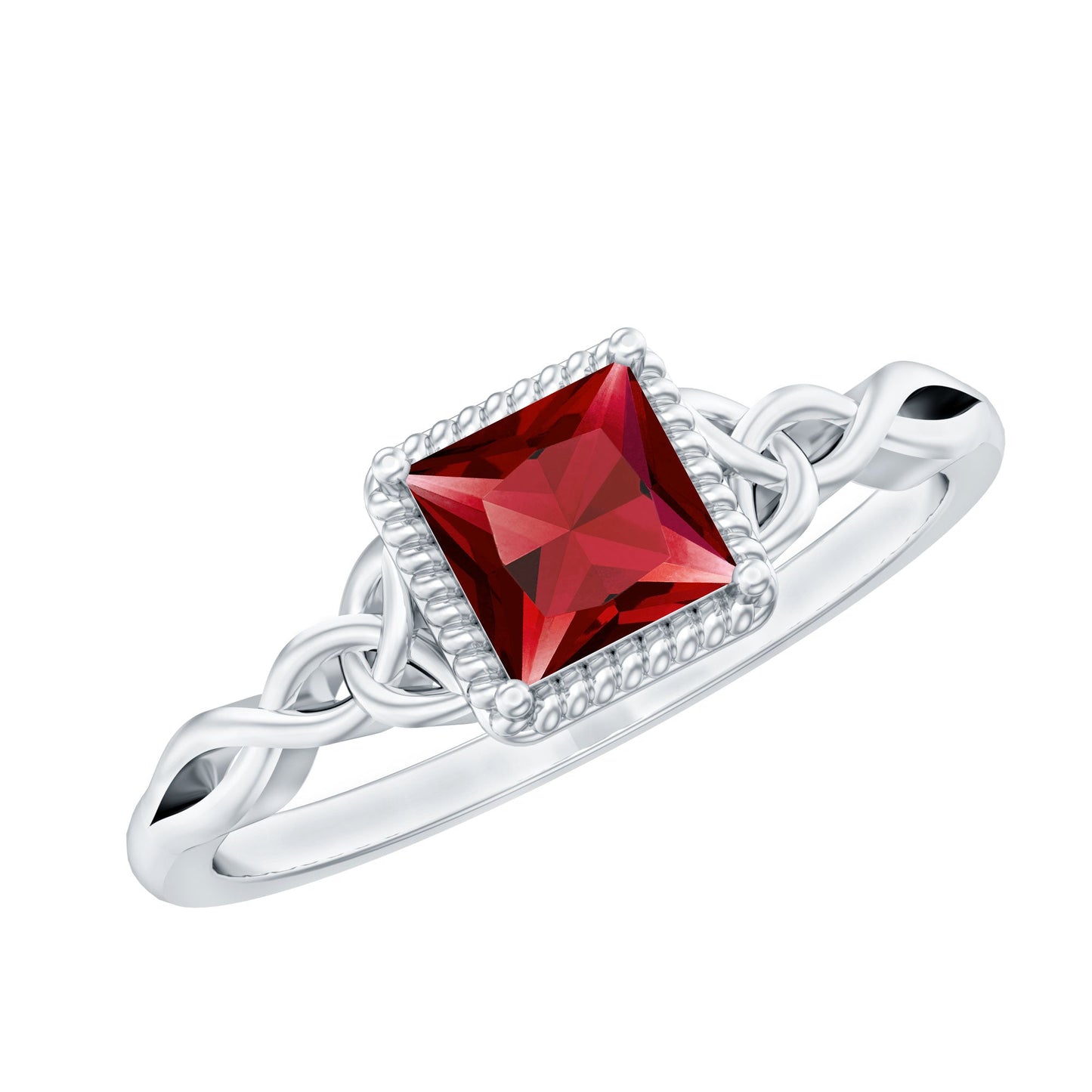Natural 0.8 Carat Princess Cut Ruby Promise Ring with Celtic Knot