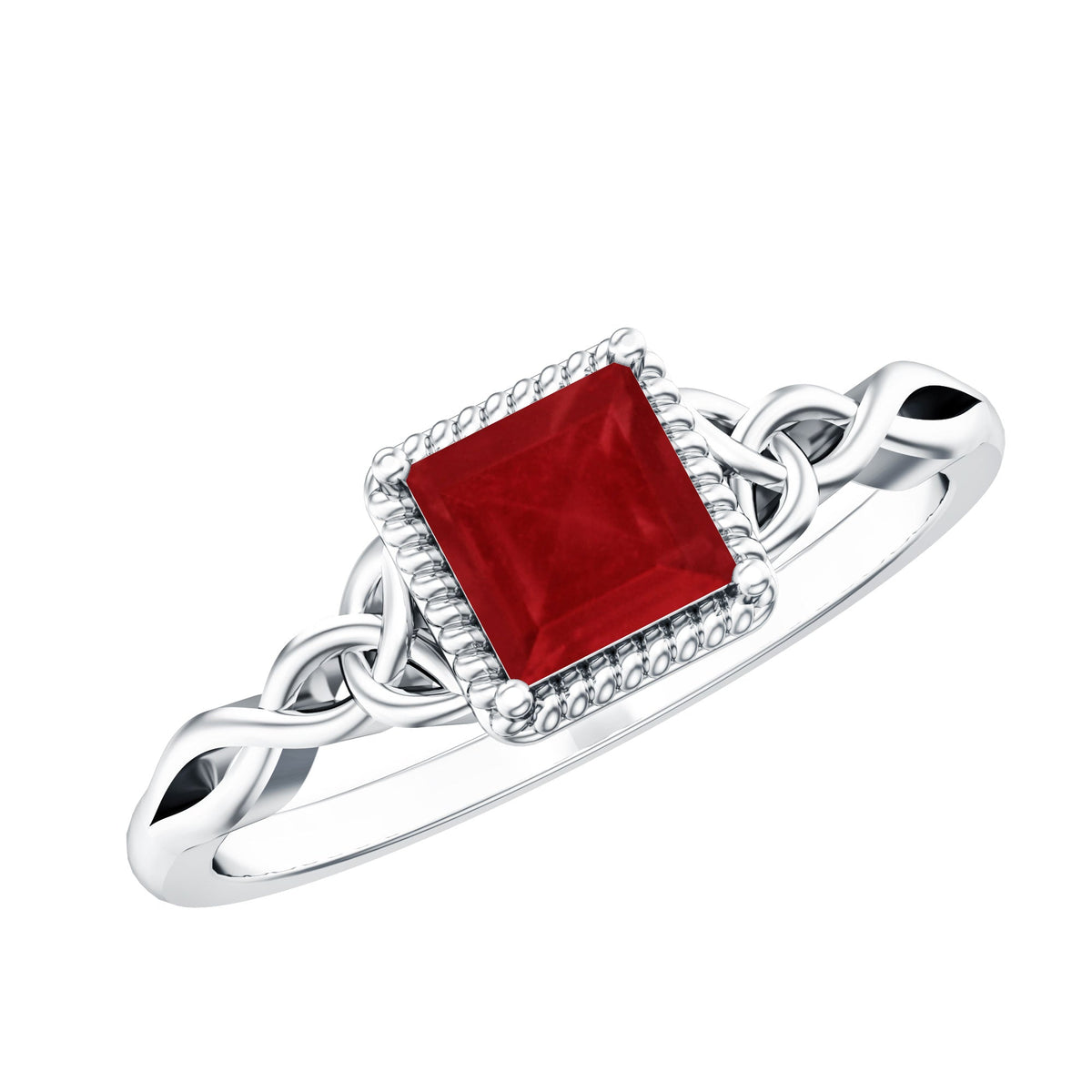 Natural 0.8 Carat Princess Cut Ruby Promise Ring with Celtic Knot