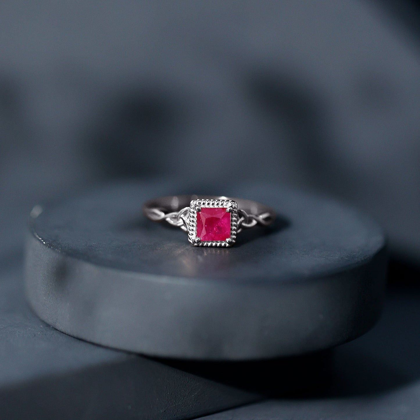 Natural 0.8 Carat Princess Cut Ruby Promise Ring with Celtic Knot