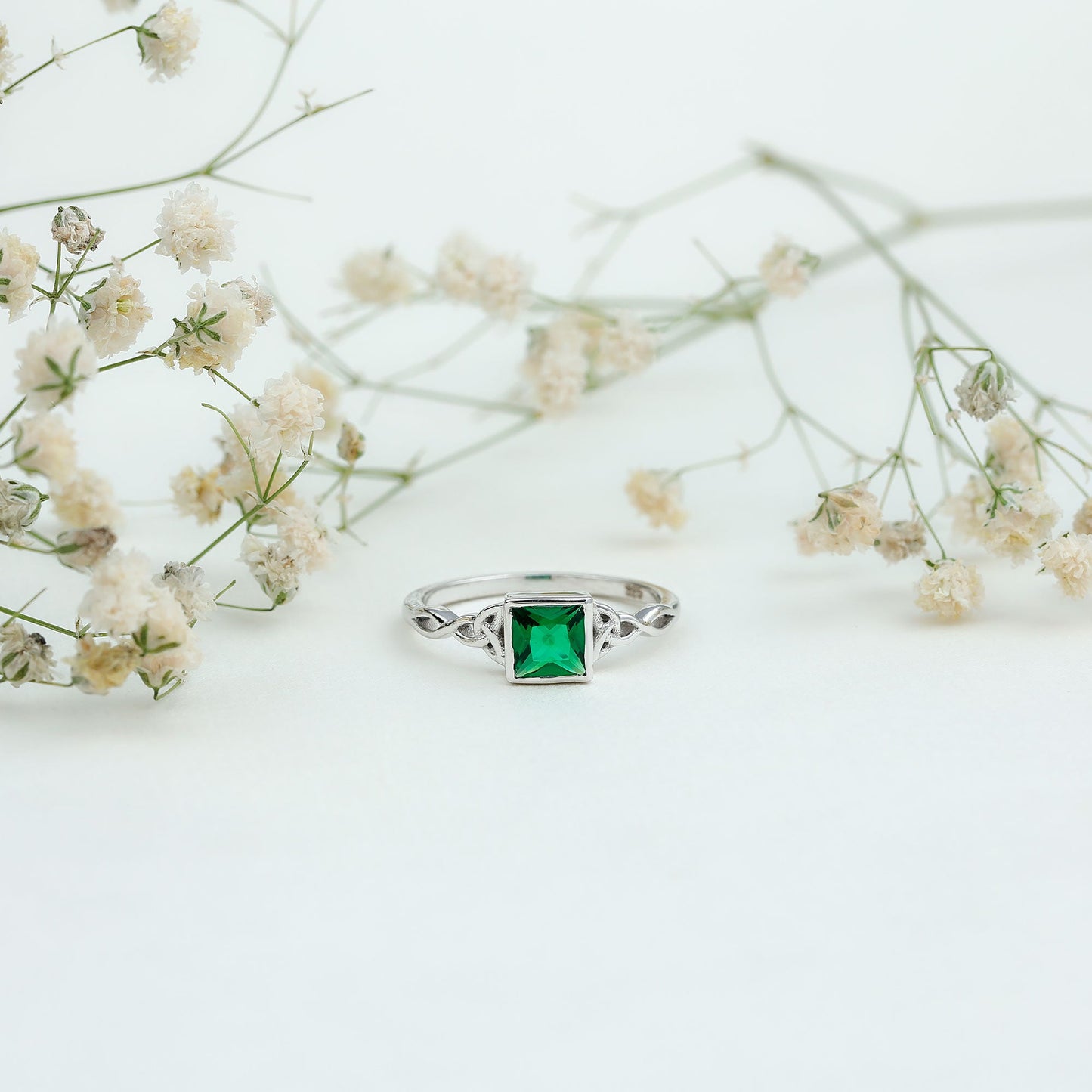 Certified Princess Cut Lab Grown Emerald Celtic Promise Ring