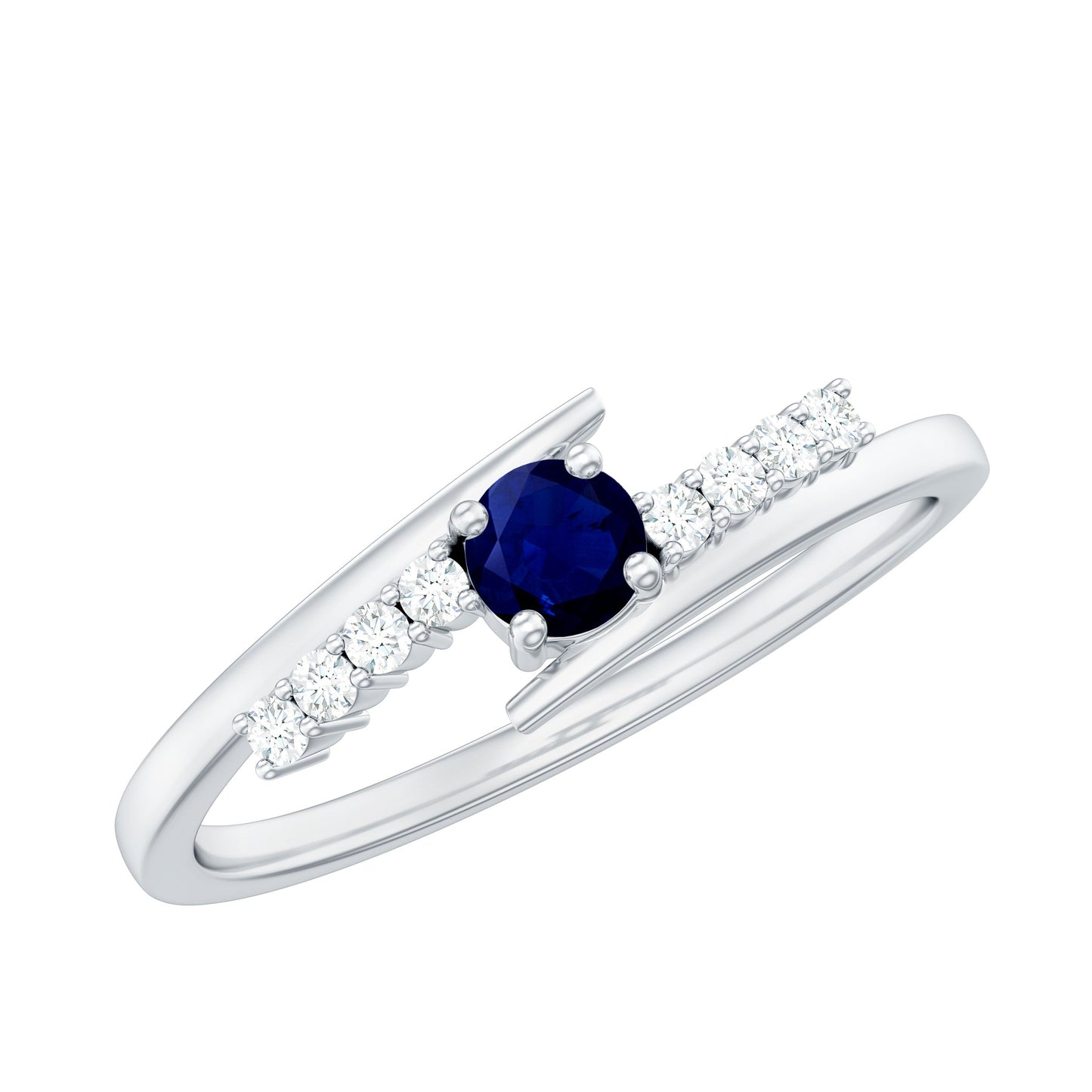 Real Blue Sapphire Promise Ring with Diamond Bypass Shank