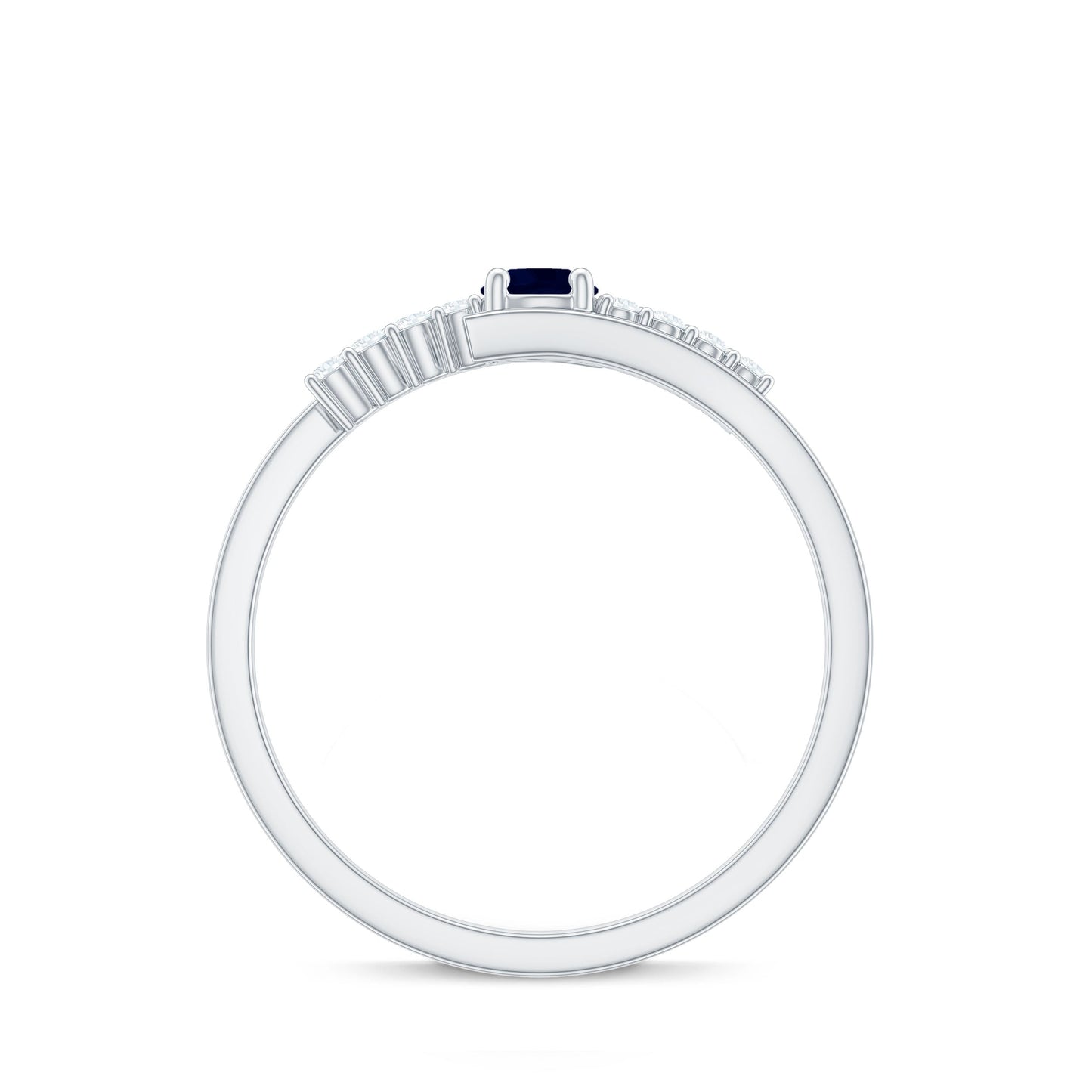 Real Blue Sapphire Promise Ring with Diamond Bypass Shank