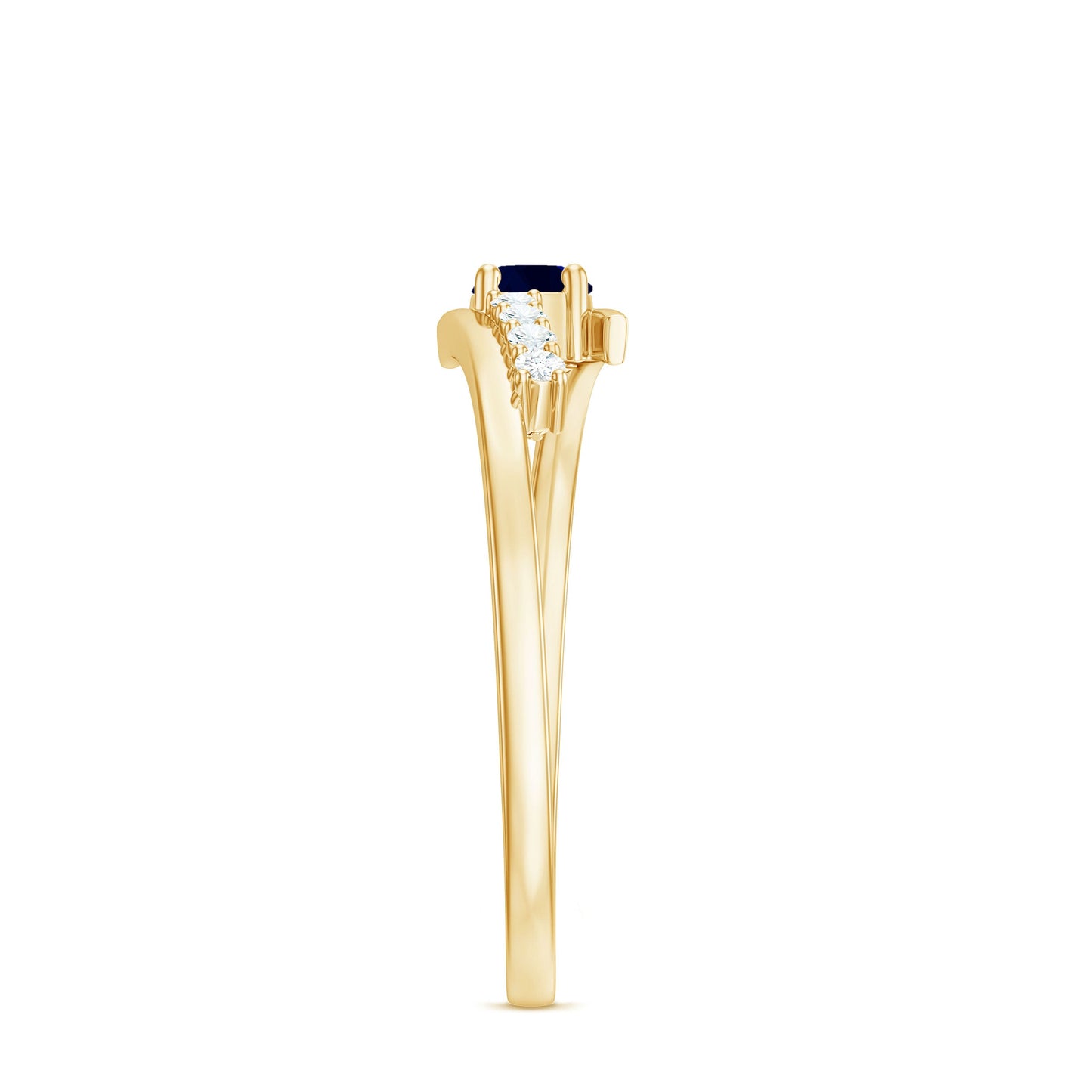Real Blue Sapphire Promise Ring with Diamond Bypass Shank