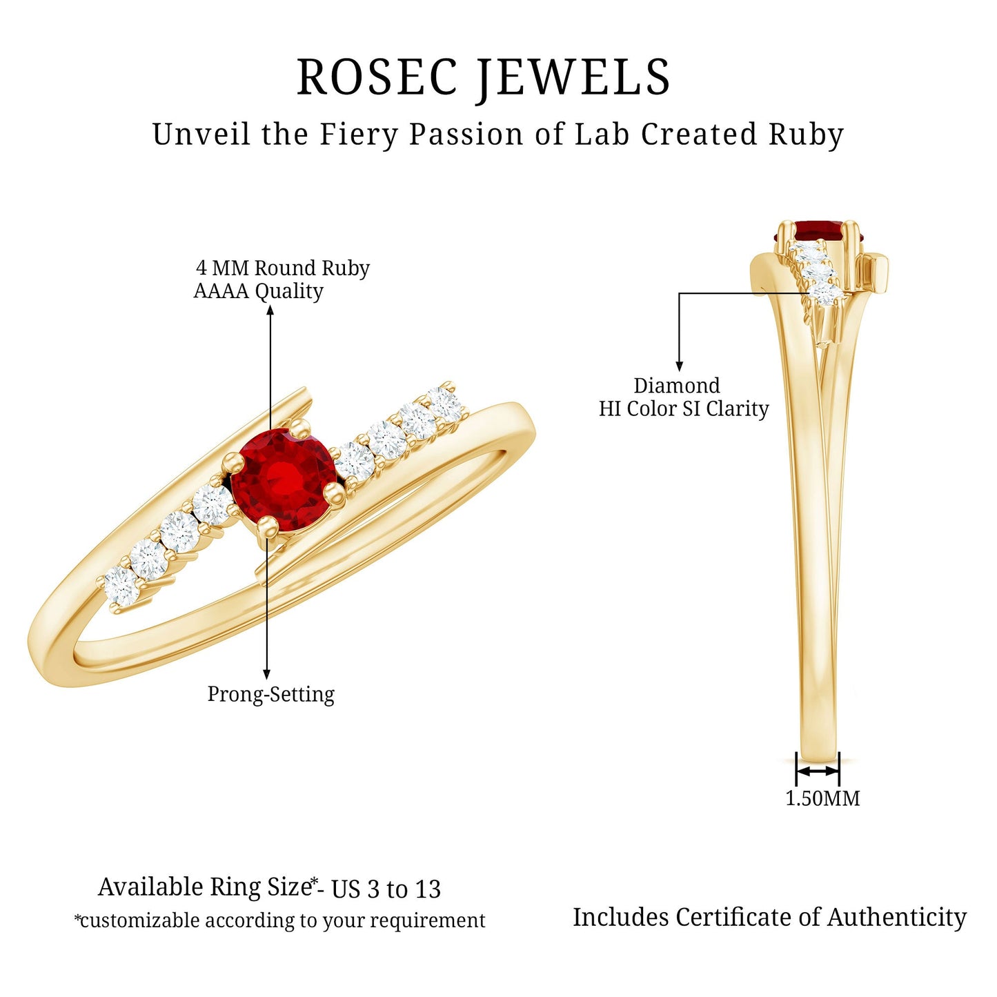 Lab Created Ruby and Diamond Promise Ring in Bypass Shank