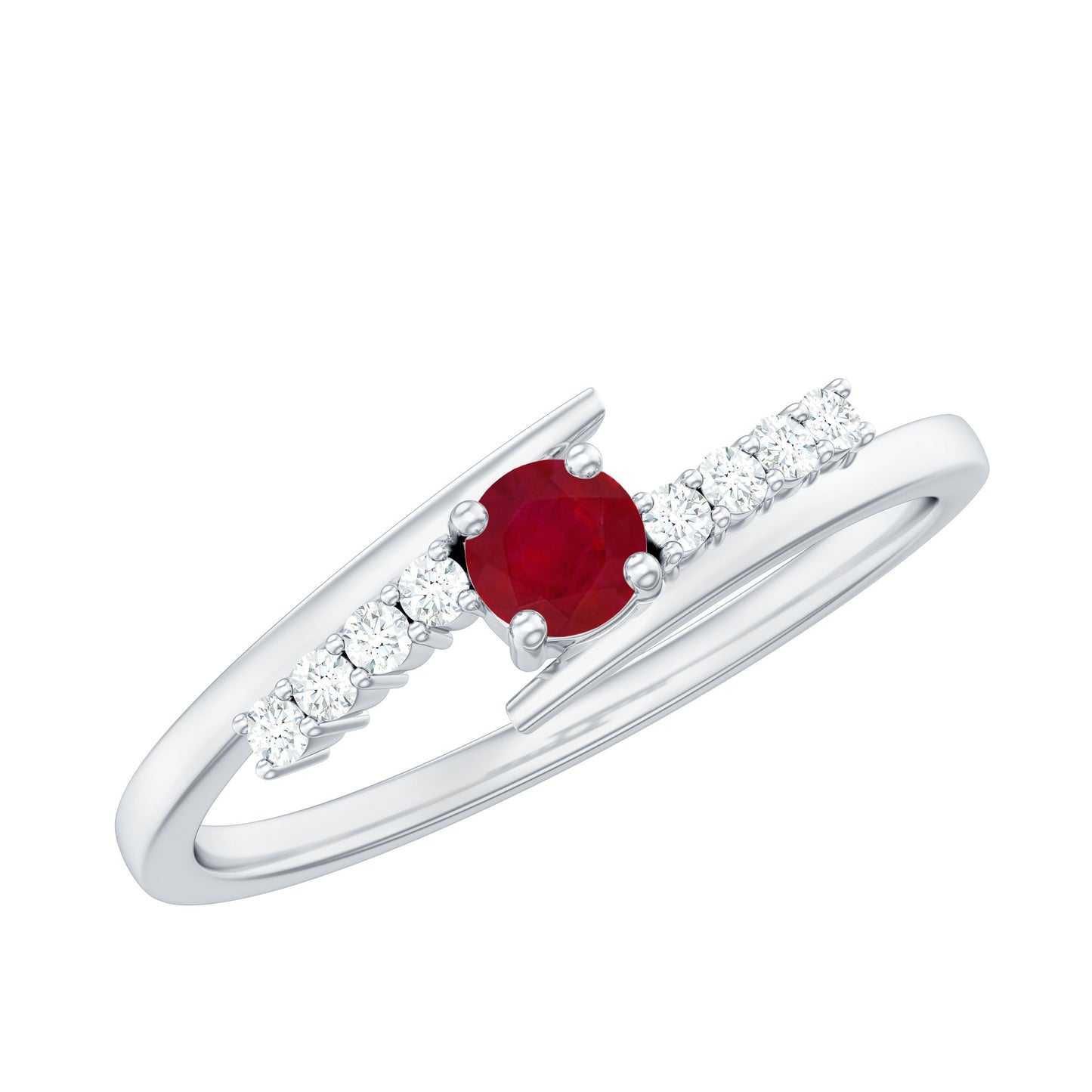 Natural Ruby Promise Ring with Diamond Bypass Shank