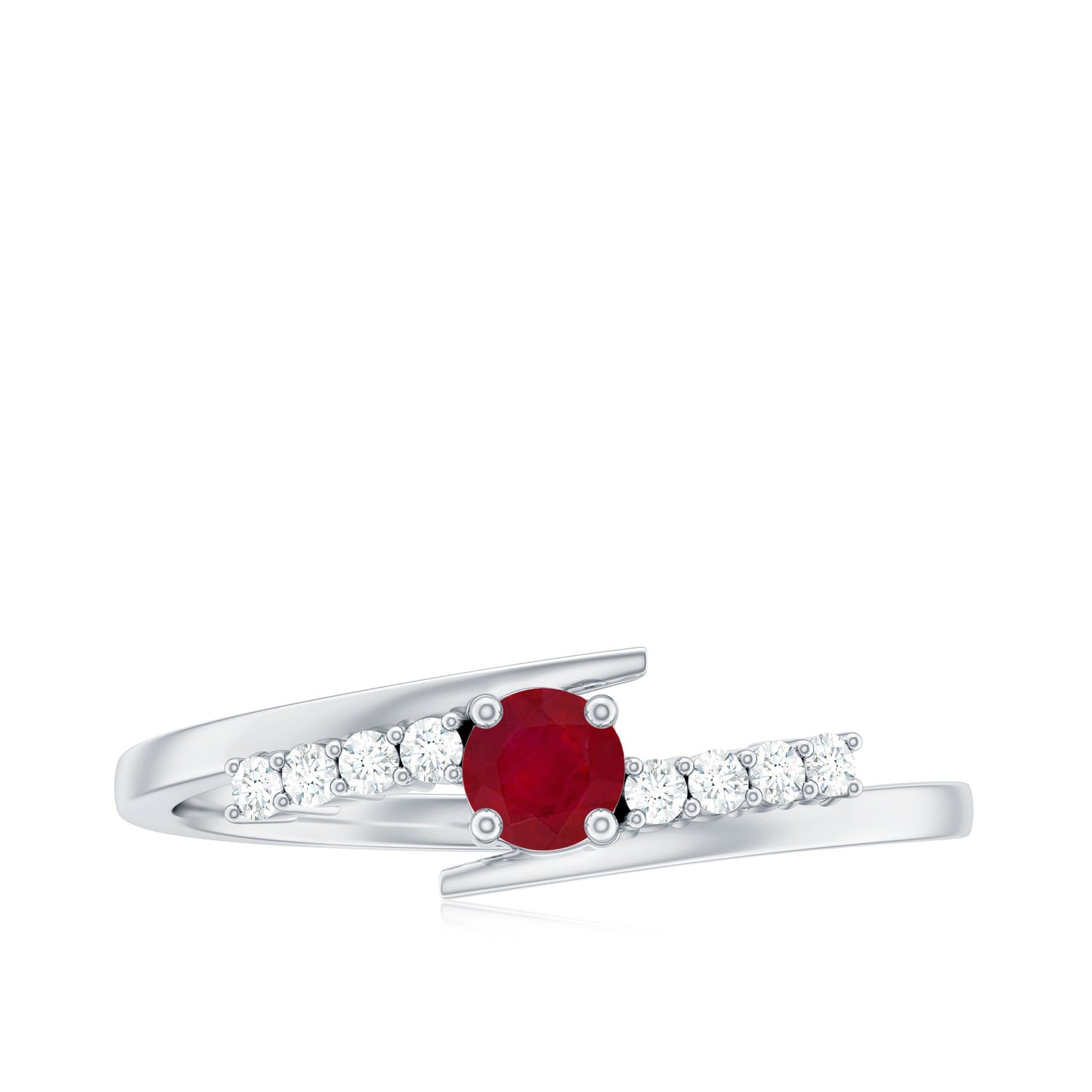 Natural Ruby Promise Ring with Diamond Bypass Shank