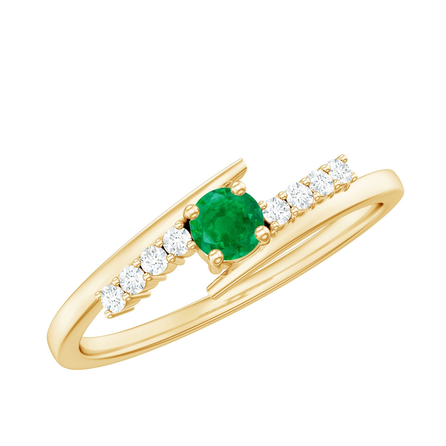 Real Emerald and Diamond Promise Ring with Bypass Shank