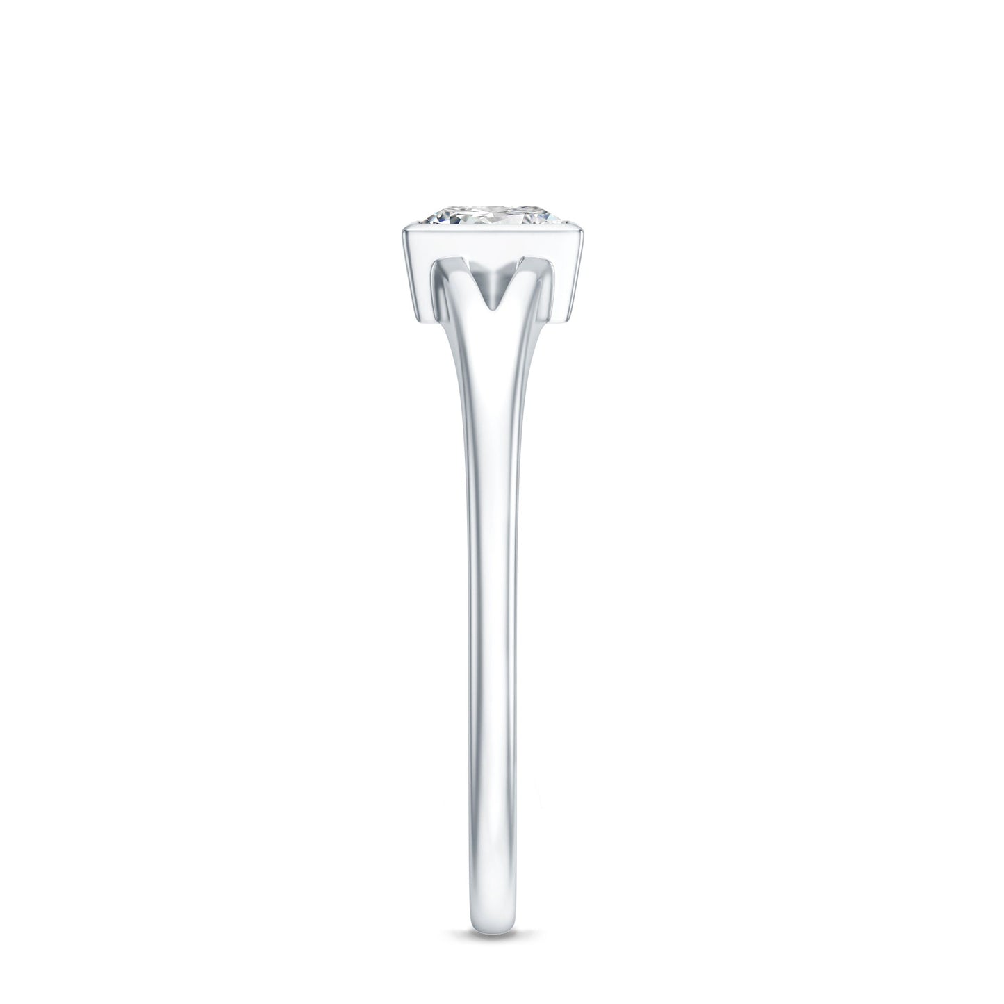 Bezel Set Princess Cut Moissanite Solitaire Promise Ring in Split Shank