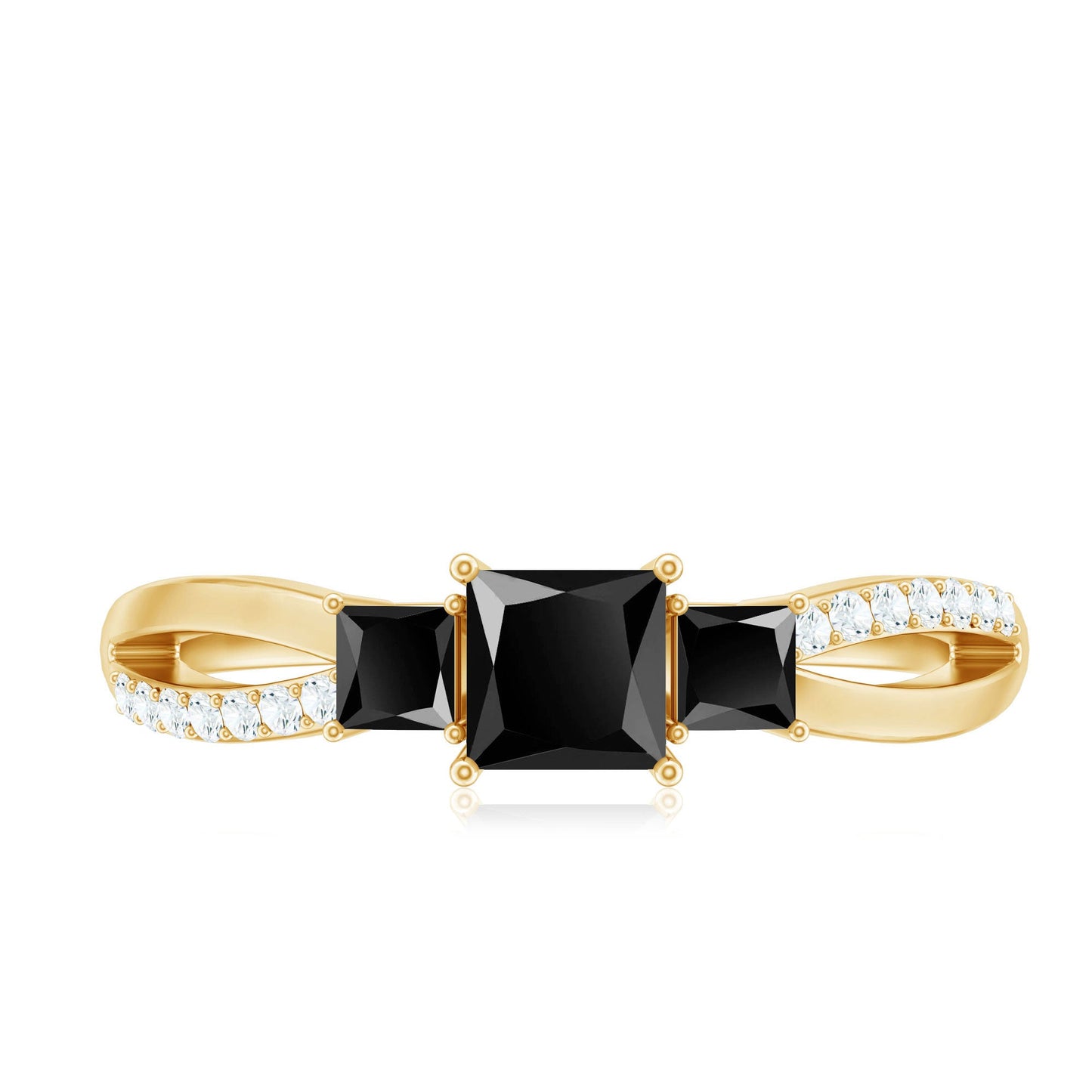 Princess Cut Black Onyx 3 Stone Promise Ring with Diamond