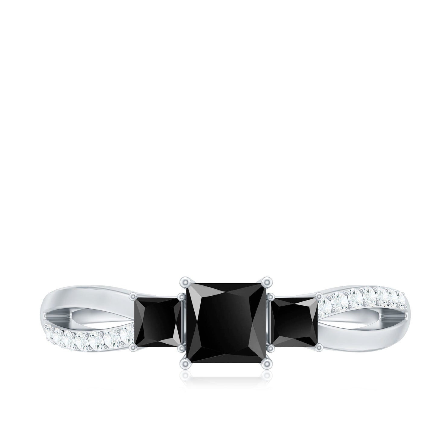 Certified 1 Carat Lab Grown Black Diamond 3 Stone Engagement Ring with White Diamond
