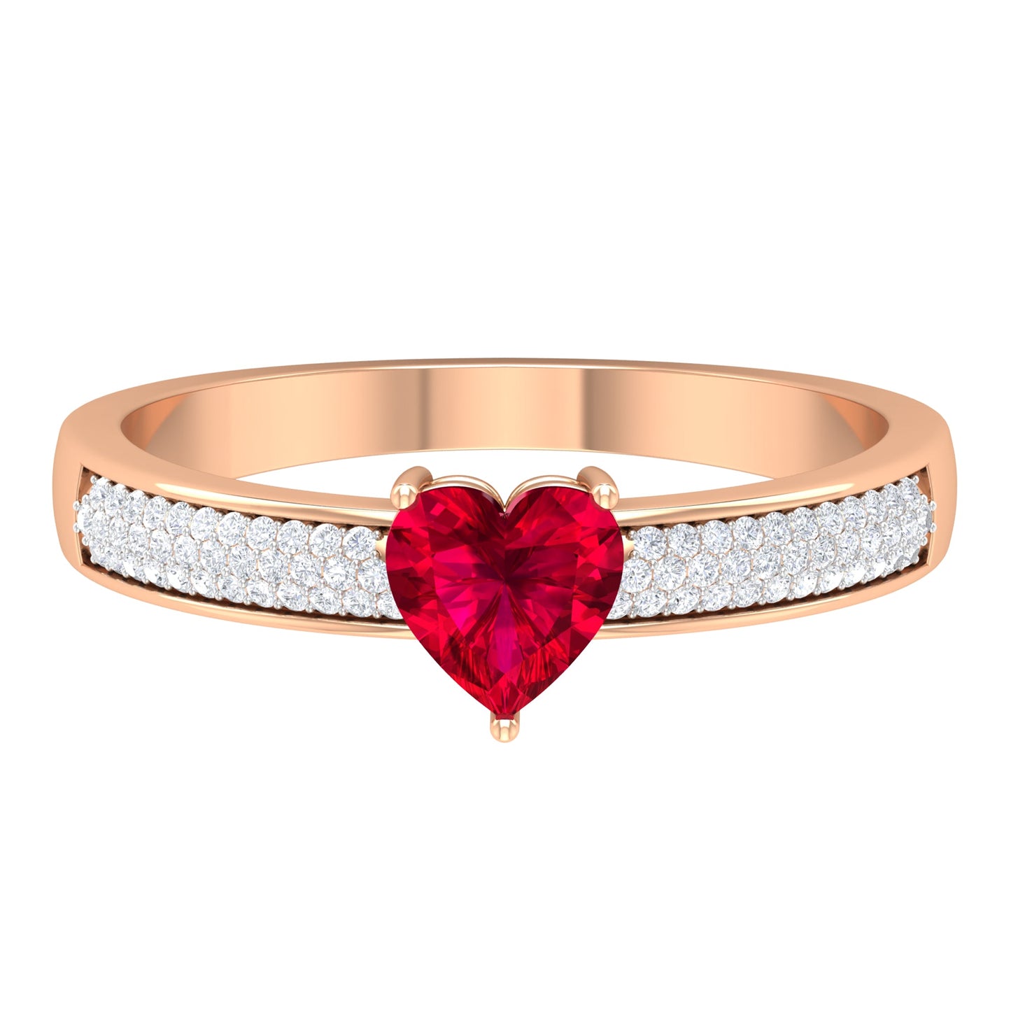 Genuine 0.6 Carat Ruby Heart Engagement Ring with Diamond