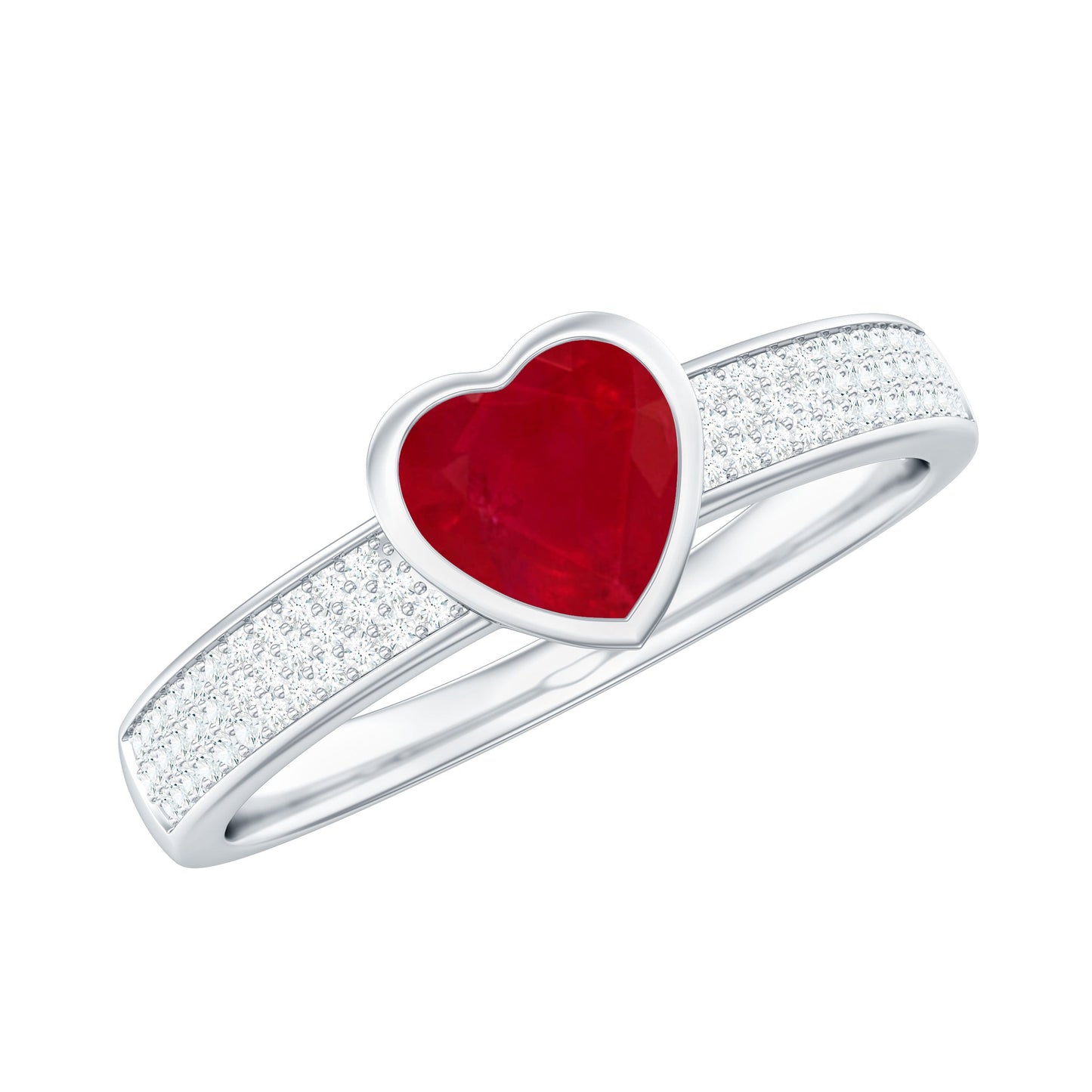 Genuine 0.6 Carat Ruby Heart Engagement Ring with Diamond