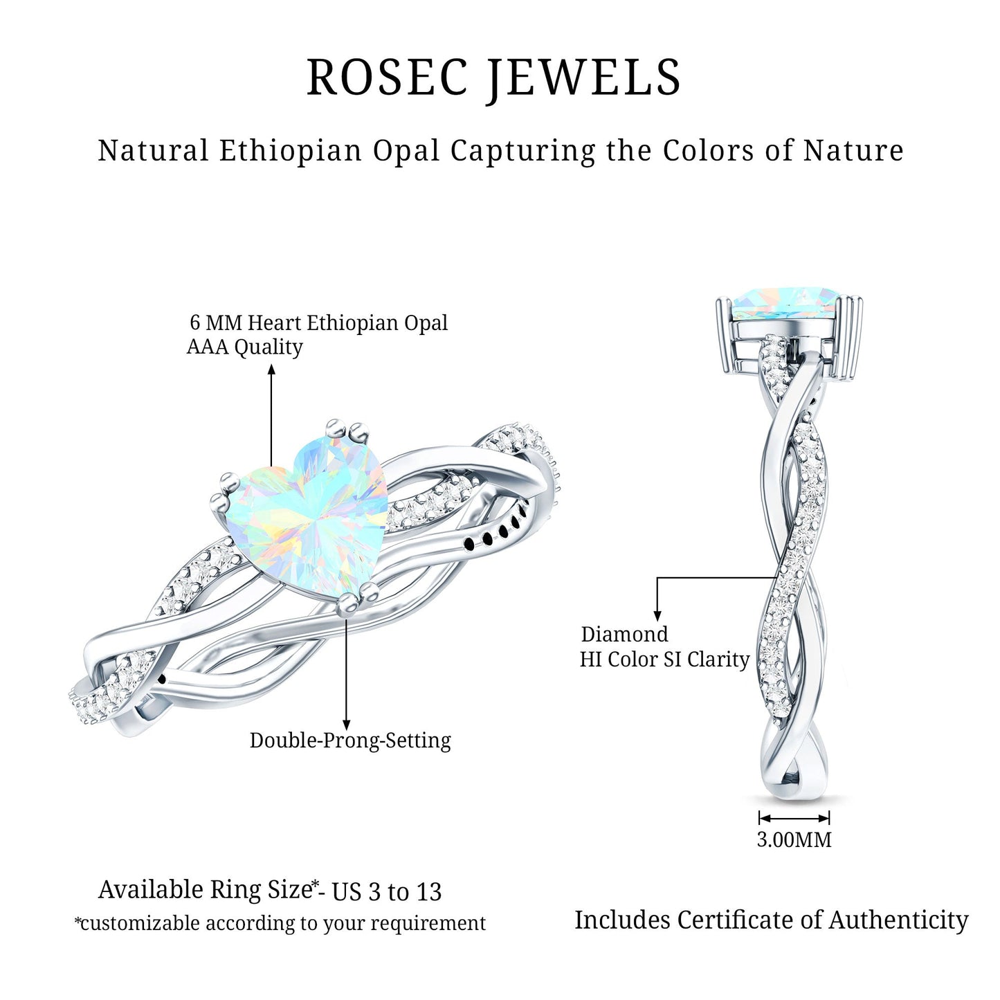Natural Ethiopian Opal Diamond Heart Promise Engagement Ring