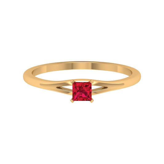 Natural Half Carat Princess Cut Ruby Promise Ring with Split Shank