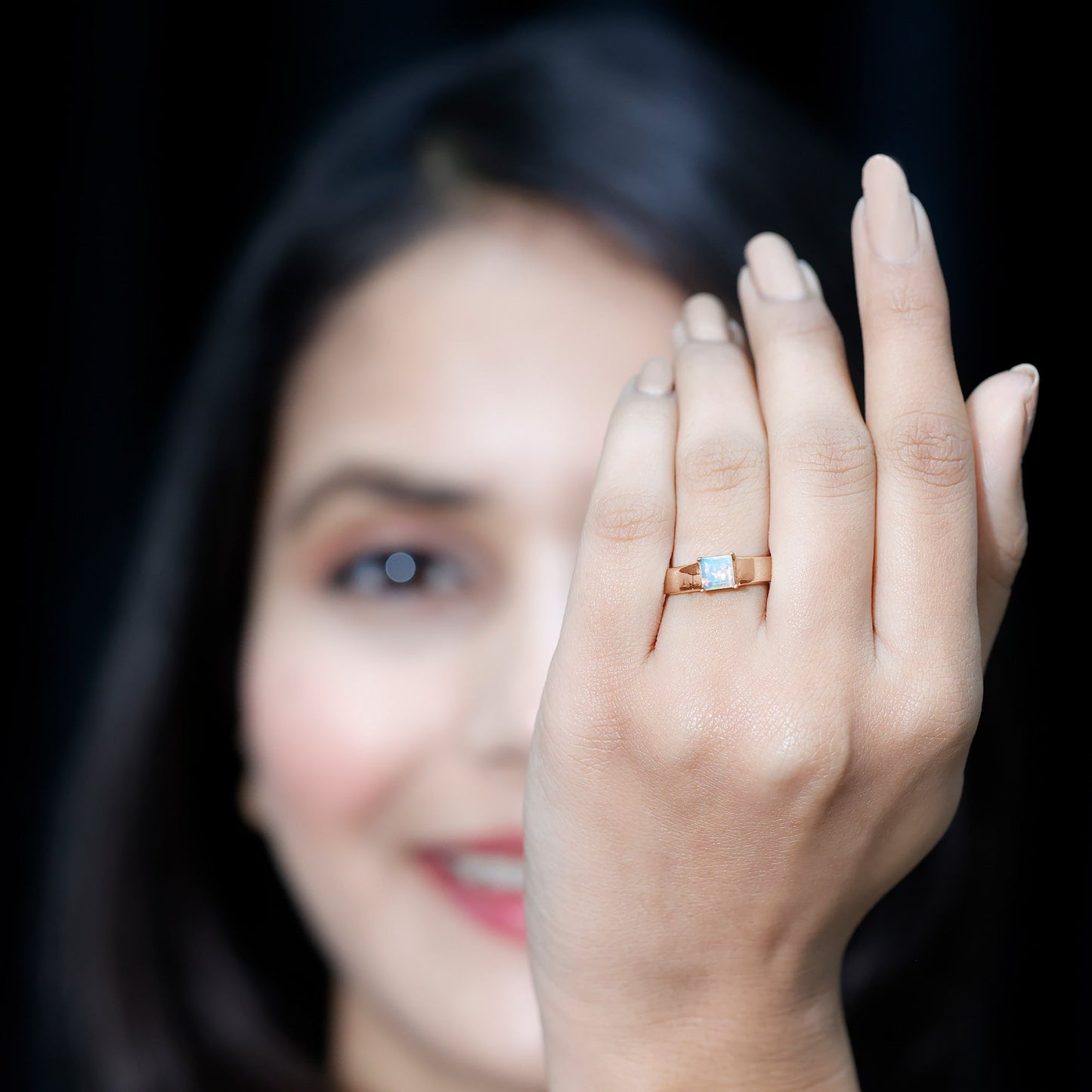 Certified Real Ethiopian Rainbow Opal Princess Cut Engagement Ring