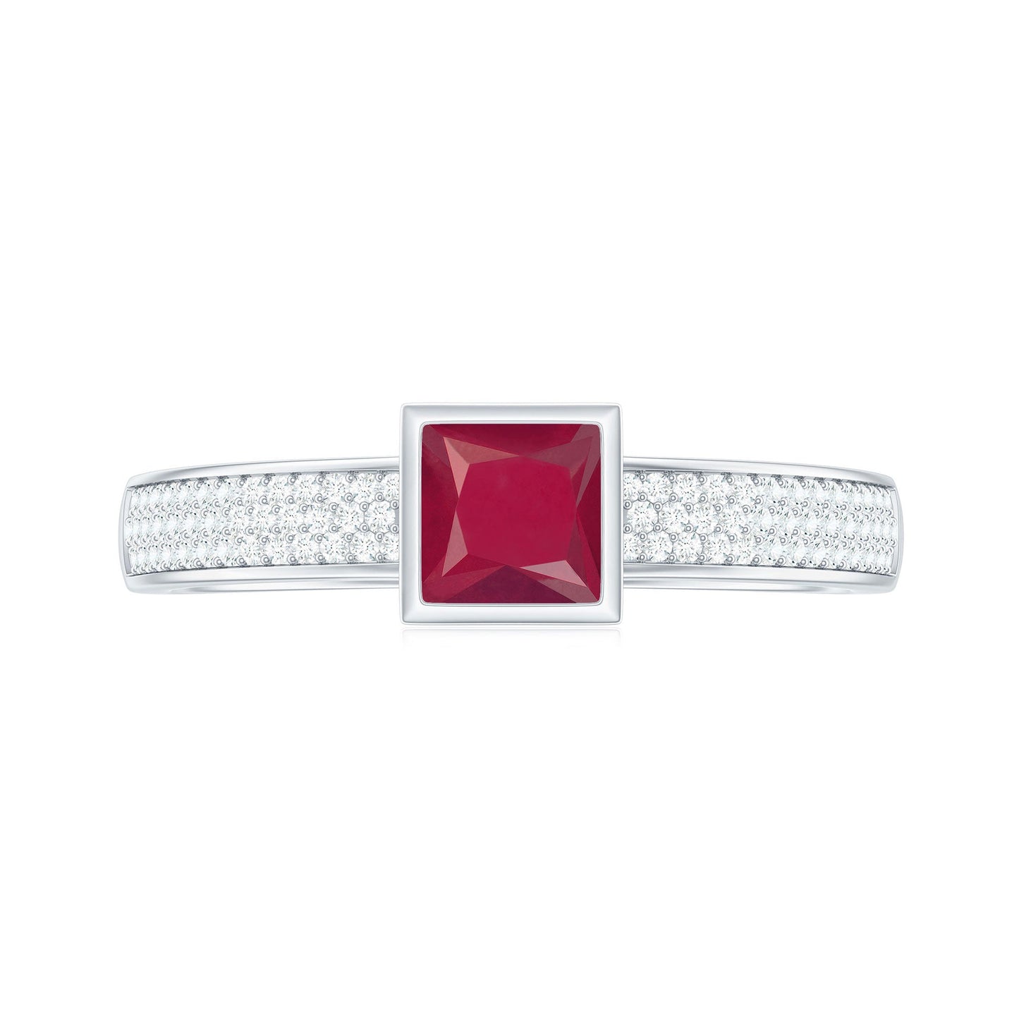 Natural 0.8 Carat Ruby Princess Cut Engagement Ring with Diamond