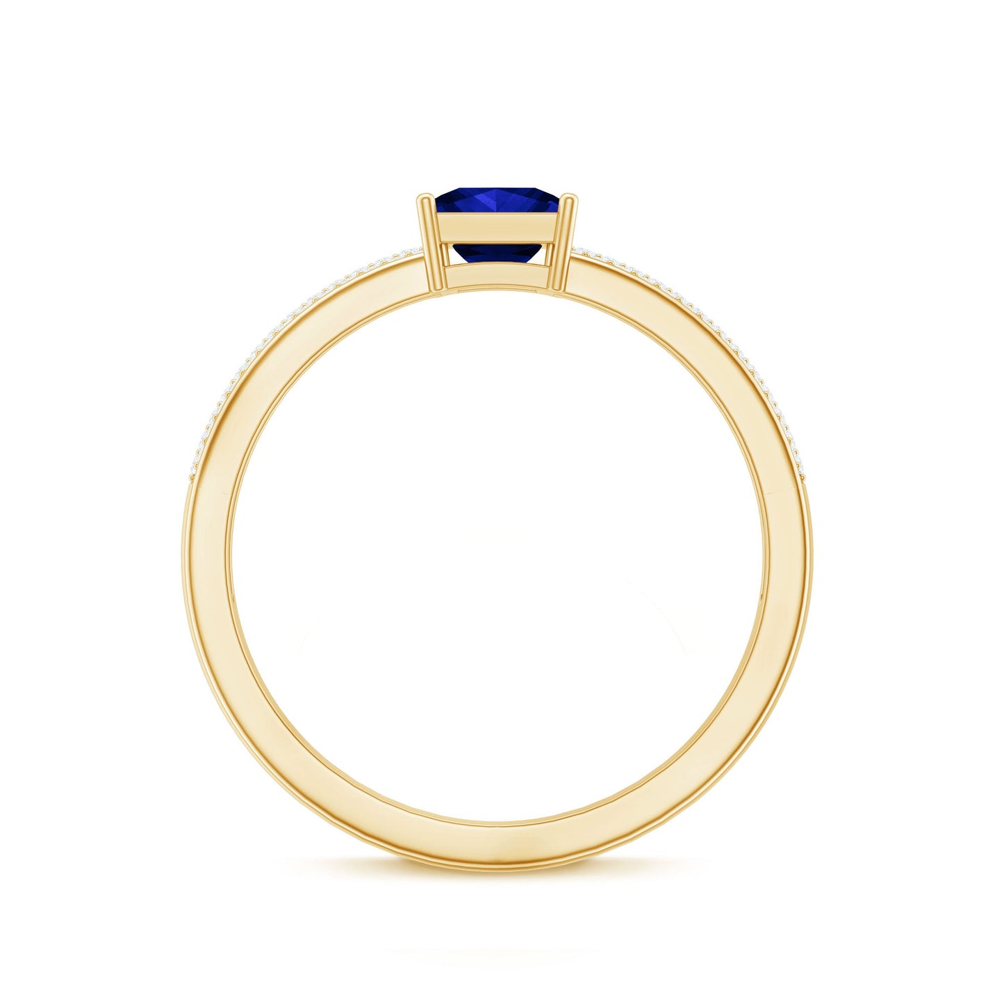 0.7 Carat Princess Cut Lab Created Blue Sapphire Engagement Ring with Diamond