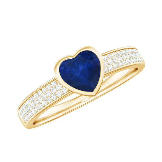 0.6 Carat Blue Sapphire Heart Solitaire Engagement Ring with Pave Diamond