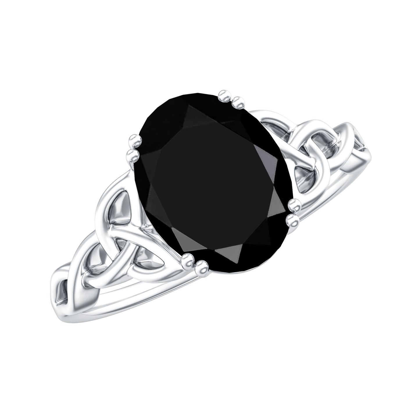 Natural 1.7 Carat Black Onyx Oval Engagement Ring with Celtic Knot
