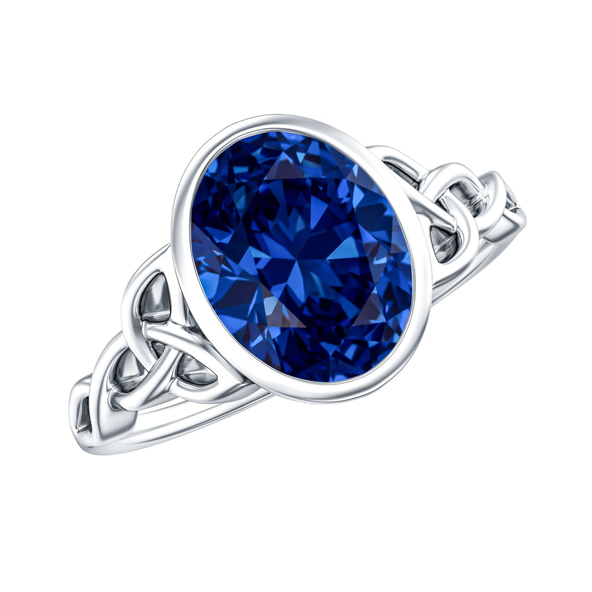 Certified 4 Carat Oval Lab Grown Blue Sapphire Bezel Set Engagement Ring