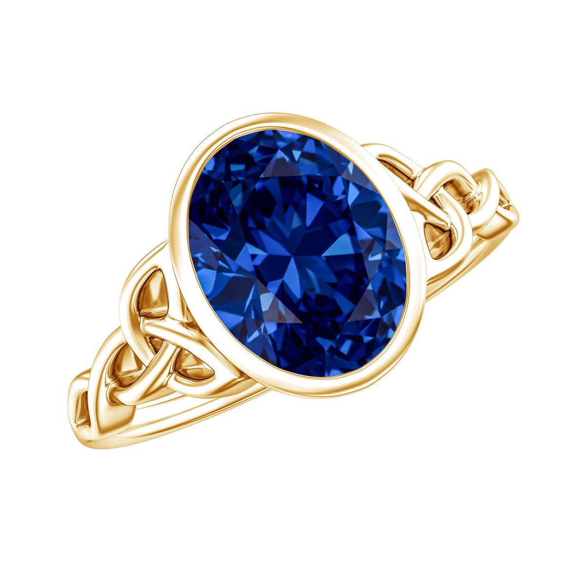 Certified 4 Carat Oval Lab Grown Blue Sapphire Bezel Set Engagement Ring