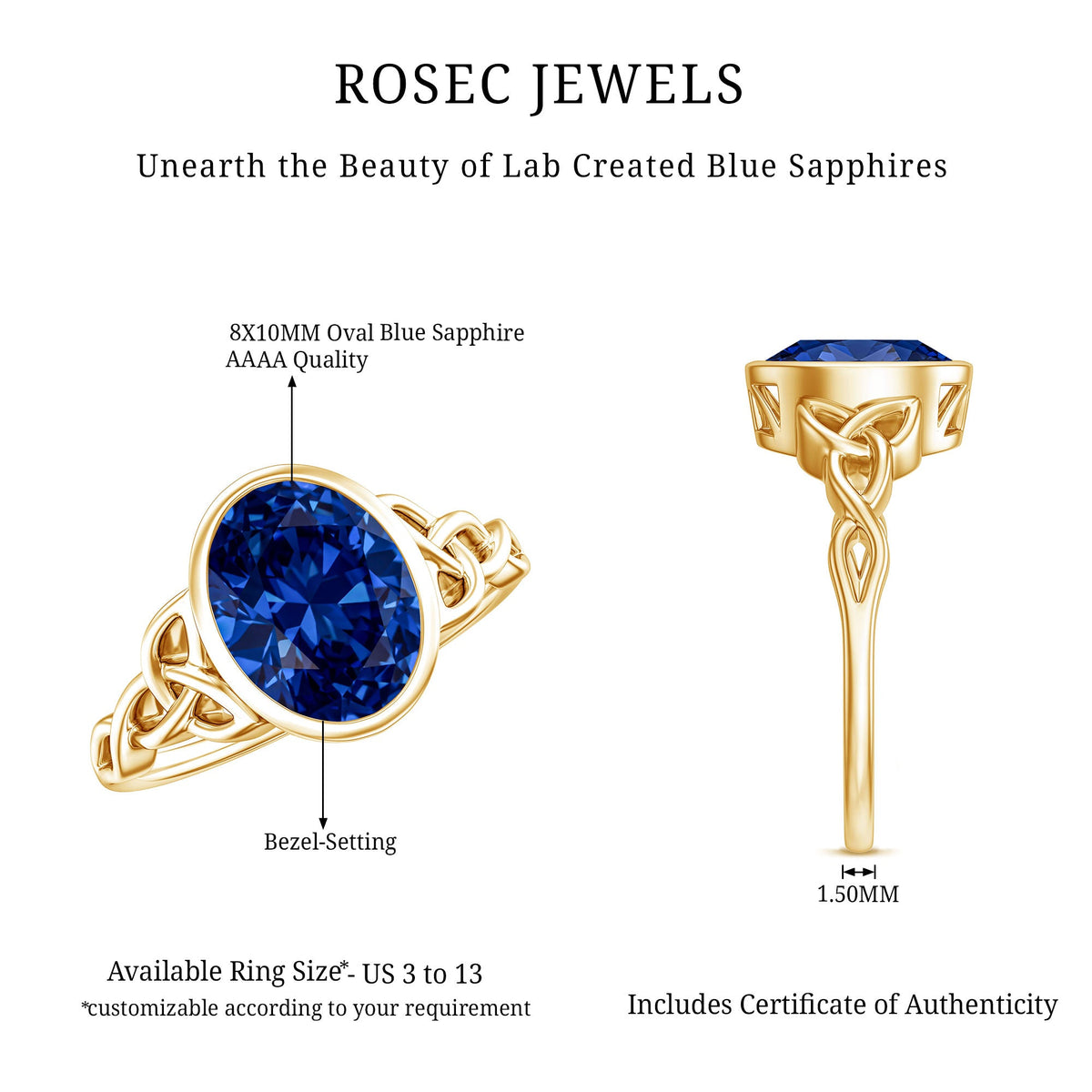 Certified 4 Carat Oval Lab Grown Blue Sapphire Bezel Set Engagement Ring
