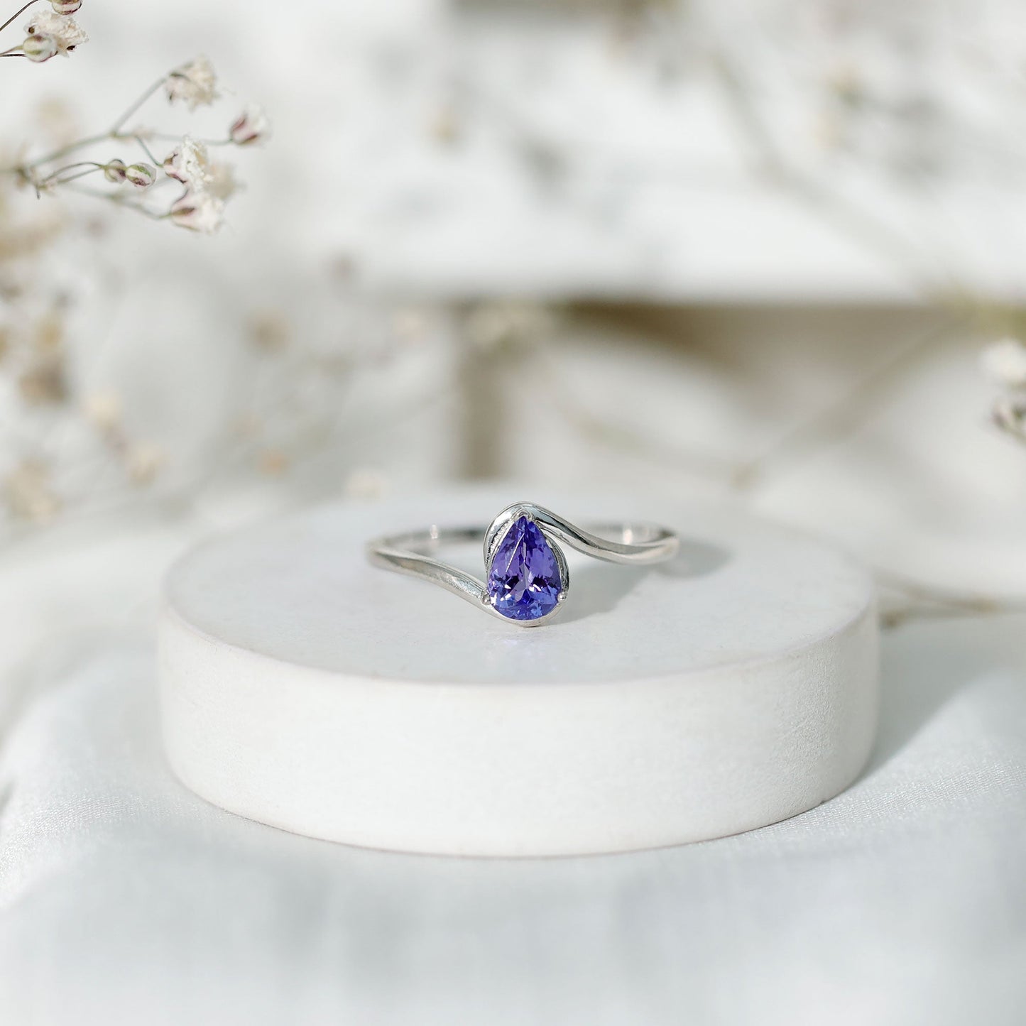 Natural Tanzanite Solitaire Engagement Ring with Bypass Shank