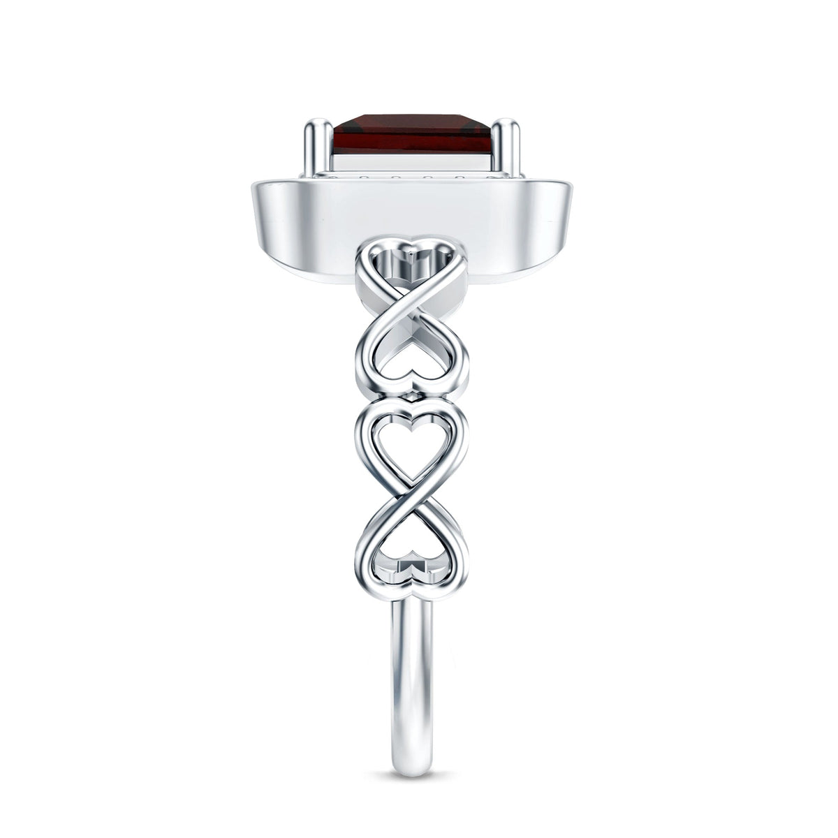 Real Princess Cut Garnet Diamond Engagement Ring with Infinity Heart Shank