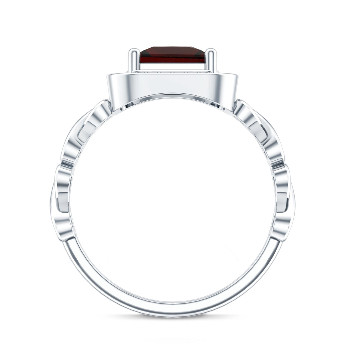 Real Princess Cut Garnet Diamond Engagement Ring with Infinity Heart Shank