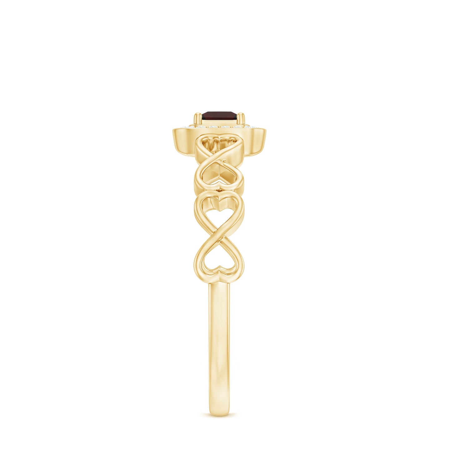 Real Princess Cut Garnet Diamond Engagement Ring with Infinity Heart Shank