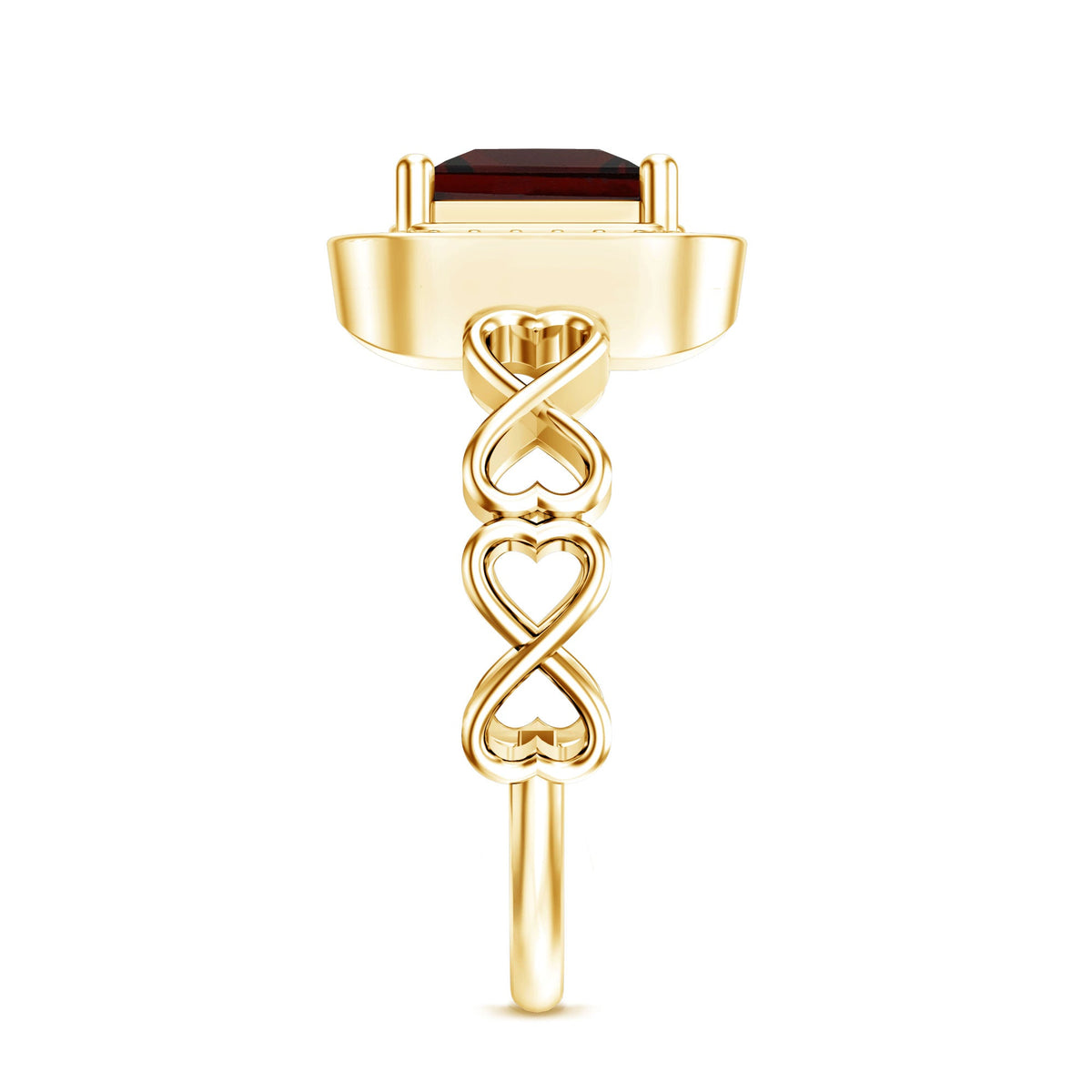 Real Princess Cut Garnet Diamond Engagement Ring with Infinity Heart Shank
