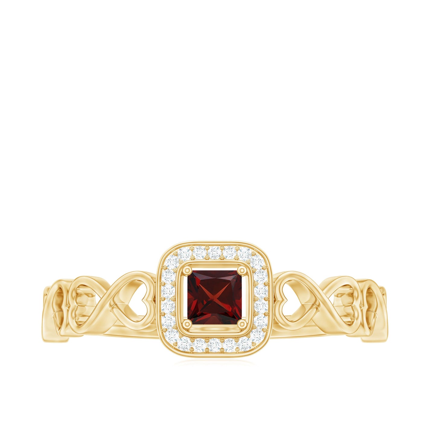 Real Princess Cut Garnet Diamond Engagement Ring with Infinity Heart Shank