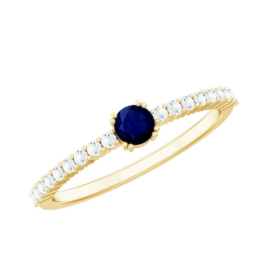 Genuine Blue Sapphire Promise Ring with Diamond