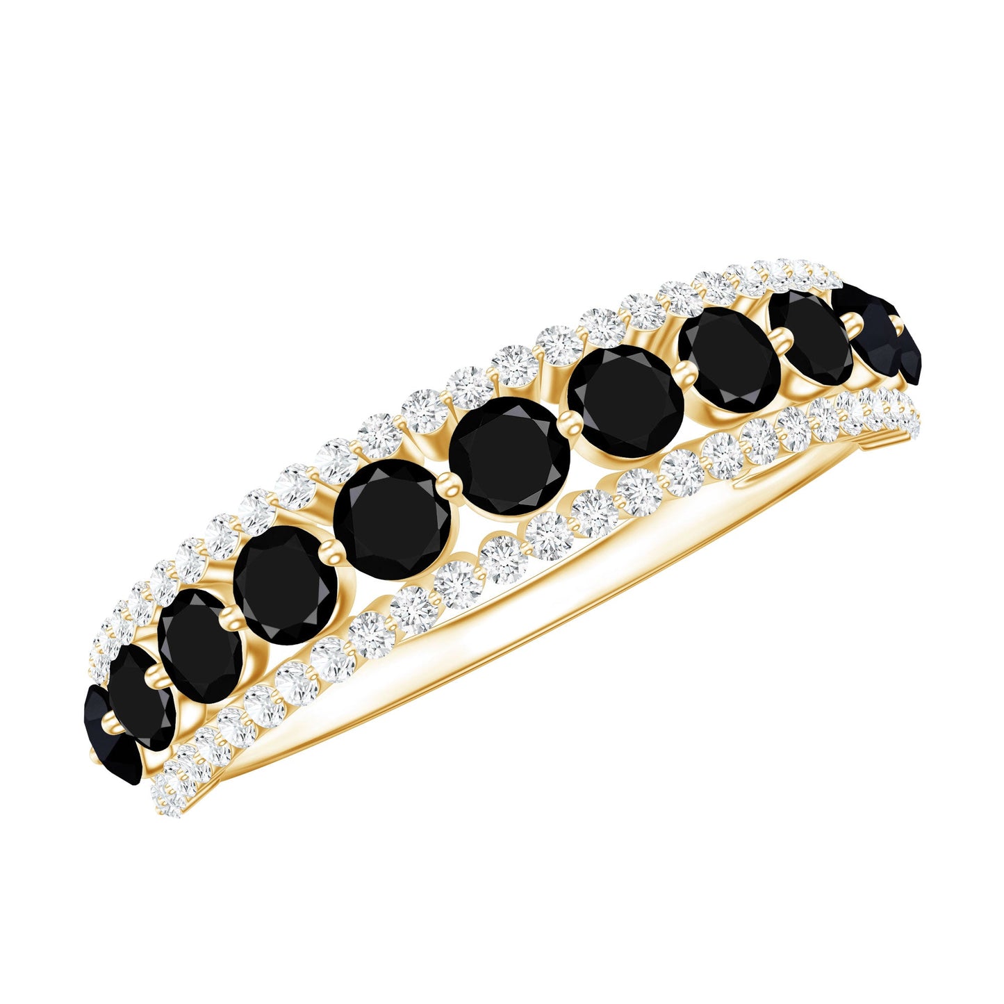 Natural Black Spinel Diamond Half Eternity Ring for Anniversary