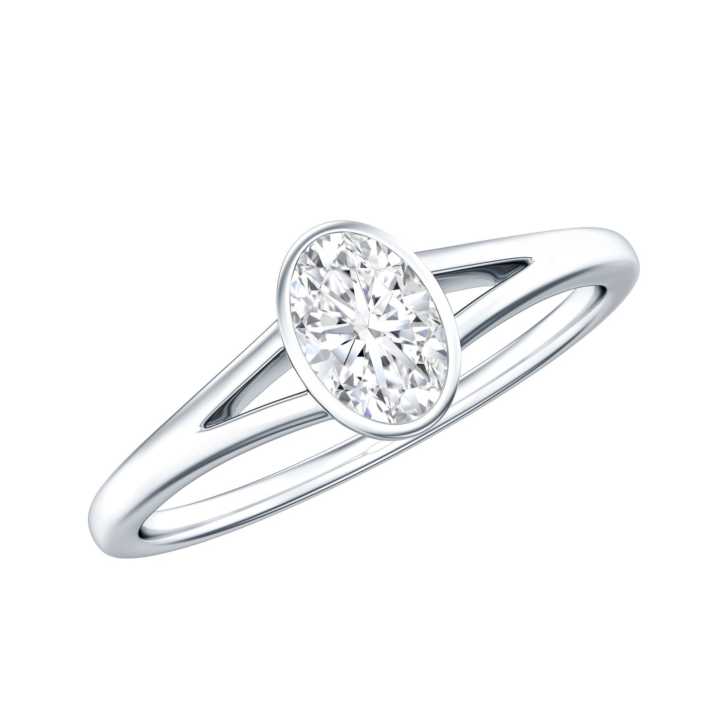 Bezel Set Oval Cut Moissanite Promise Ring in Split Shank
