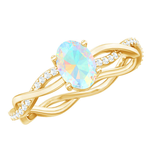 1 Carat Natural Opalescent Oval Engagement Ring with Diamond Braided Shank